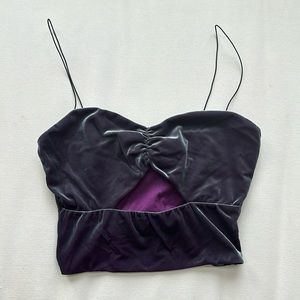 Purple velvet spaghetti strap tank crop top
